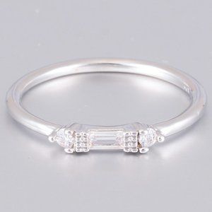 🍁 Silver White Chic Rectangle Round Gems Dainty Ring for Women, VIP179